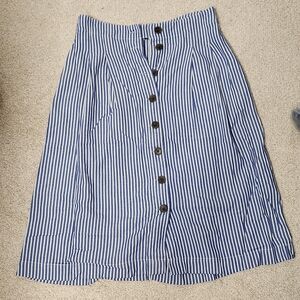 Talbots Navy Striped Midi Skirt
